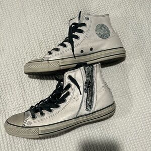 John Varvatos Converse All Star White Size 9 waxed Canvas Distressed look.